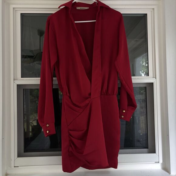 Monaco Dress Womens Size Small Vintage Made In USA Red Long Sleeve Sexy Vegas - Picture 7 of 7